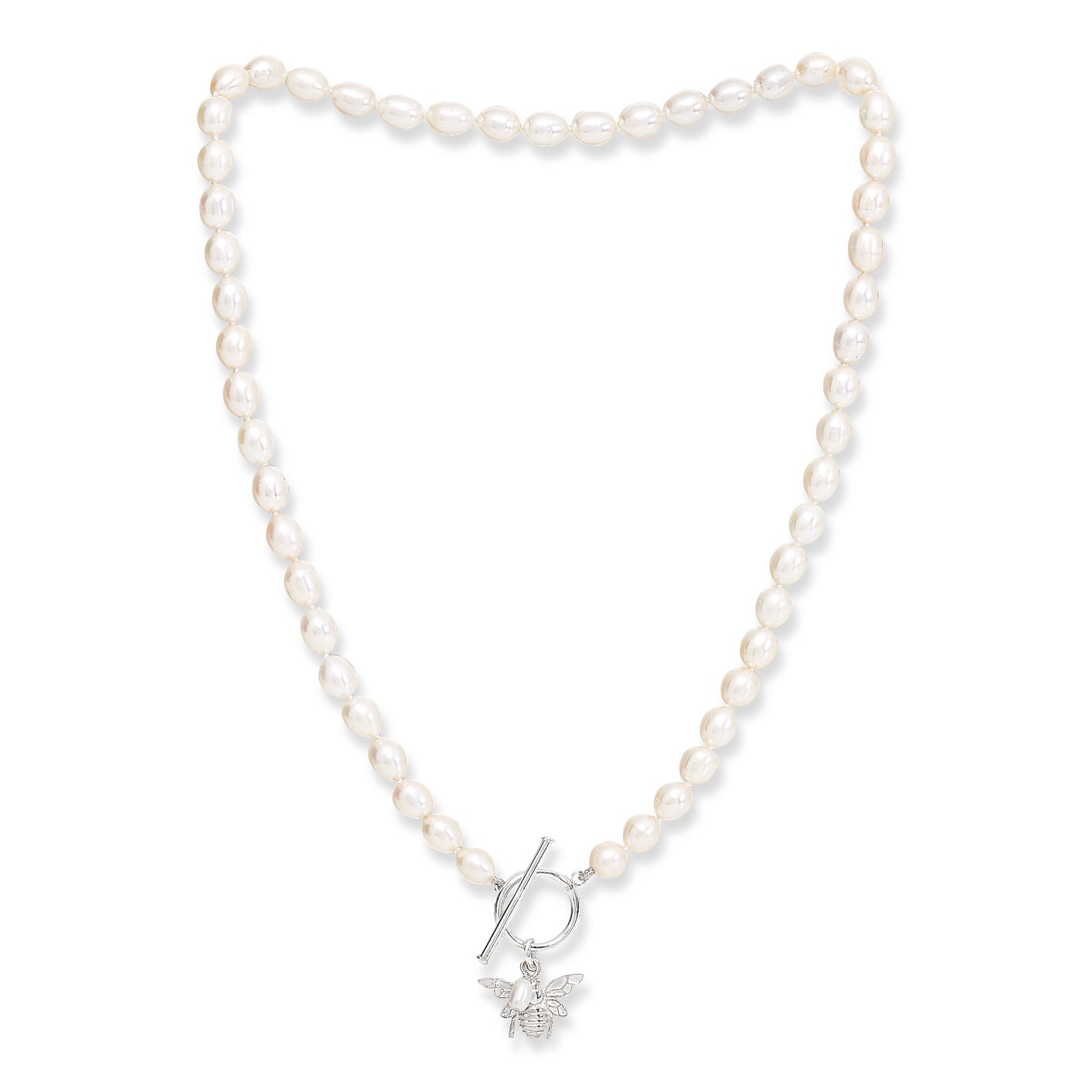 Women’s Silver / White Vita Cultured Freshwater Pearls Necklace With Silver Bumble Bee Pearls of the Orient Online