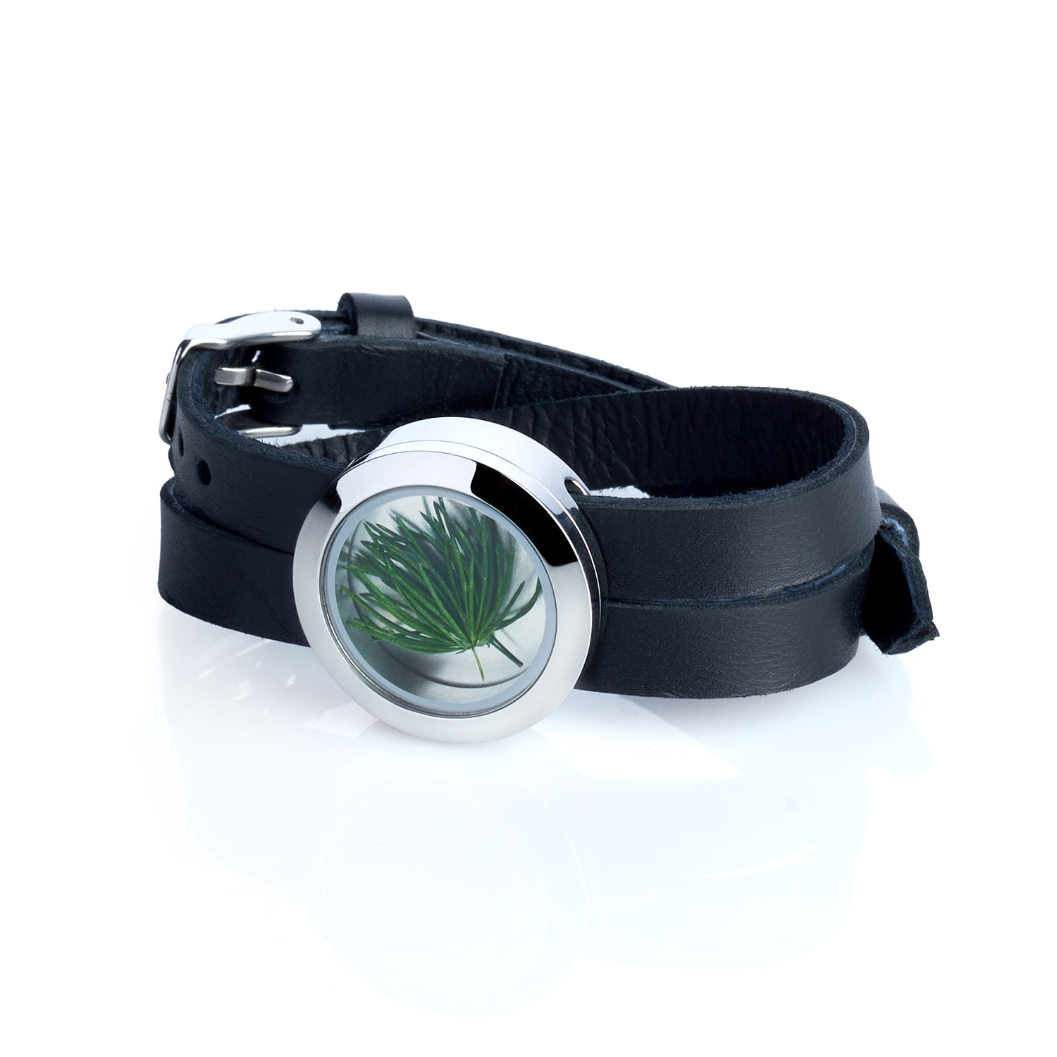 My Little Nature Women's Green / Black / Silver Designer Leather Bracelet With Preserved Pine Needles – Sustainable J