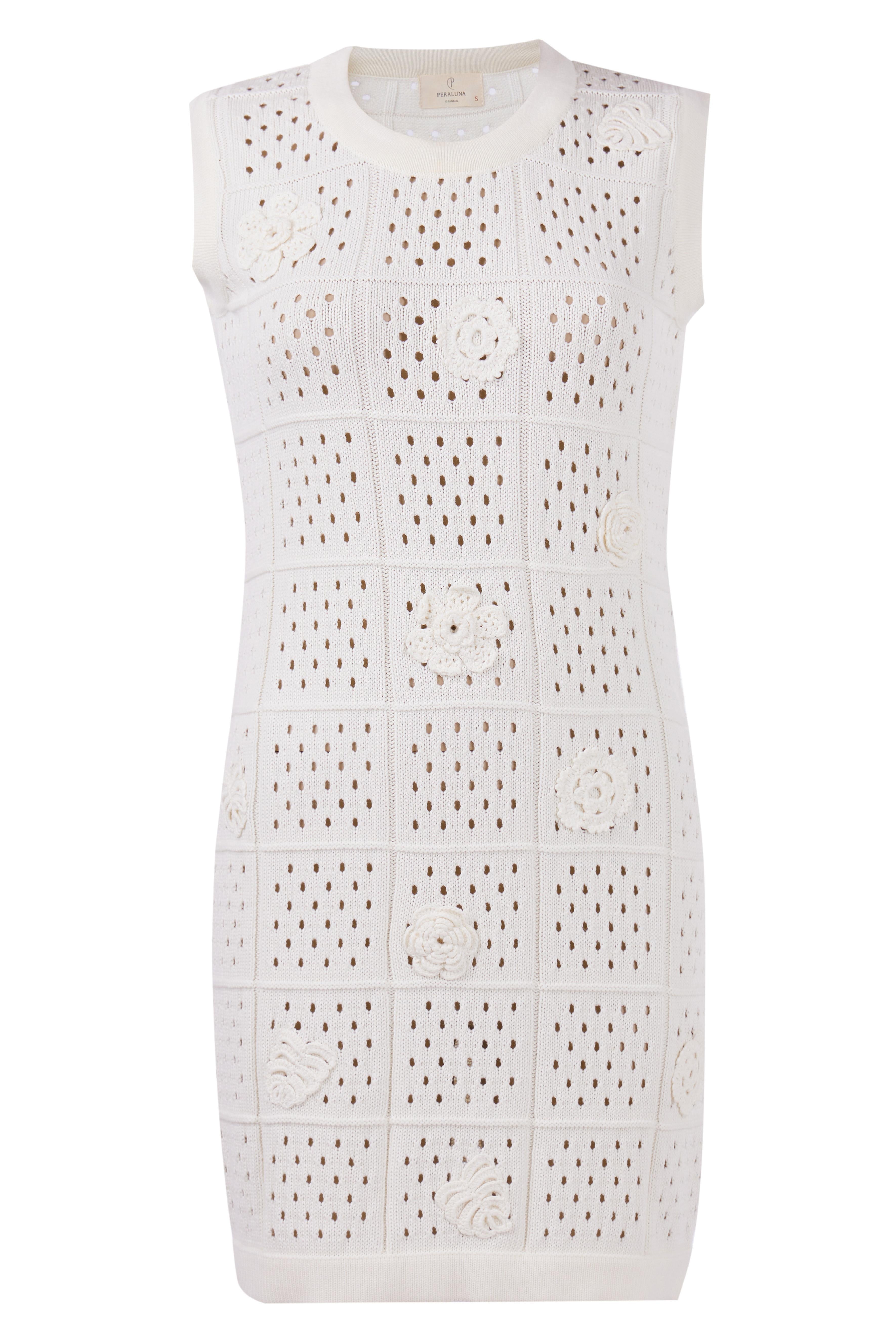 Women's White Isabel Openwork Hand Embroidered Knit Dress In Ecru | Small | Peraluna