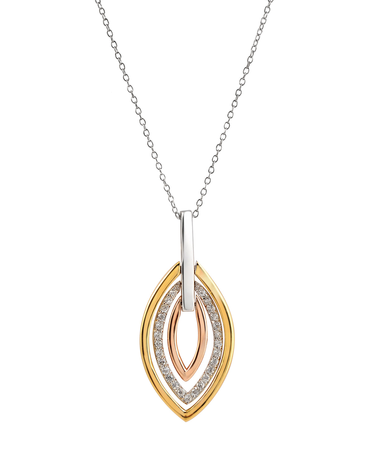 Genevive Jewelry Women's Rose Gold / Gold / White Sterling Silver Cubic Zirconia Three Tone Necklace In Multi