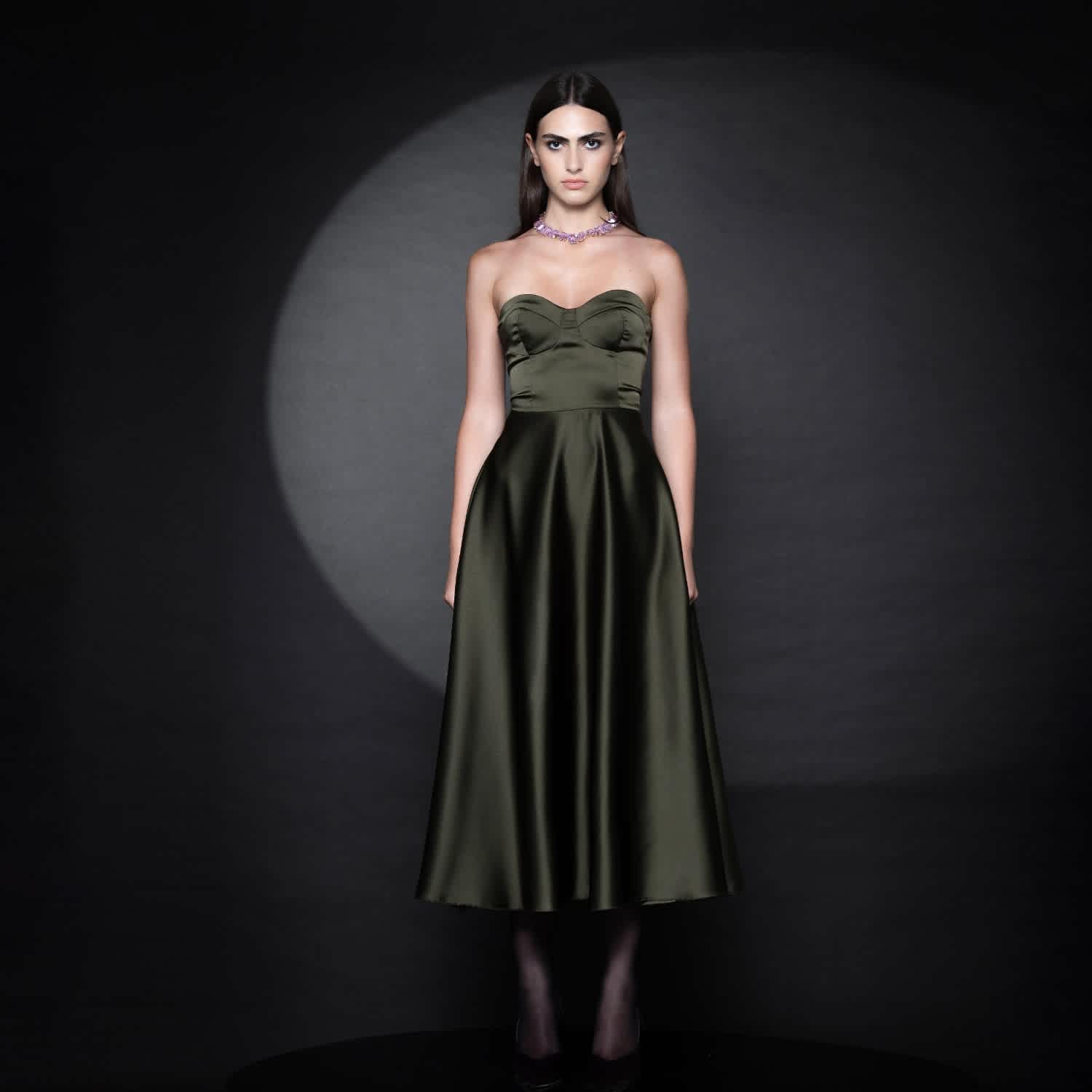 Elora Satin Midi Dress Olive | Forever Young the label | Wolf & Badger