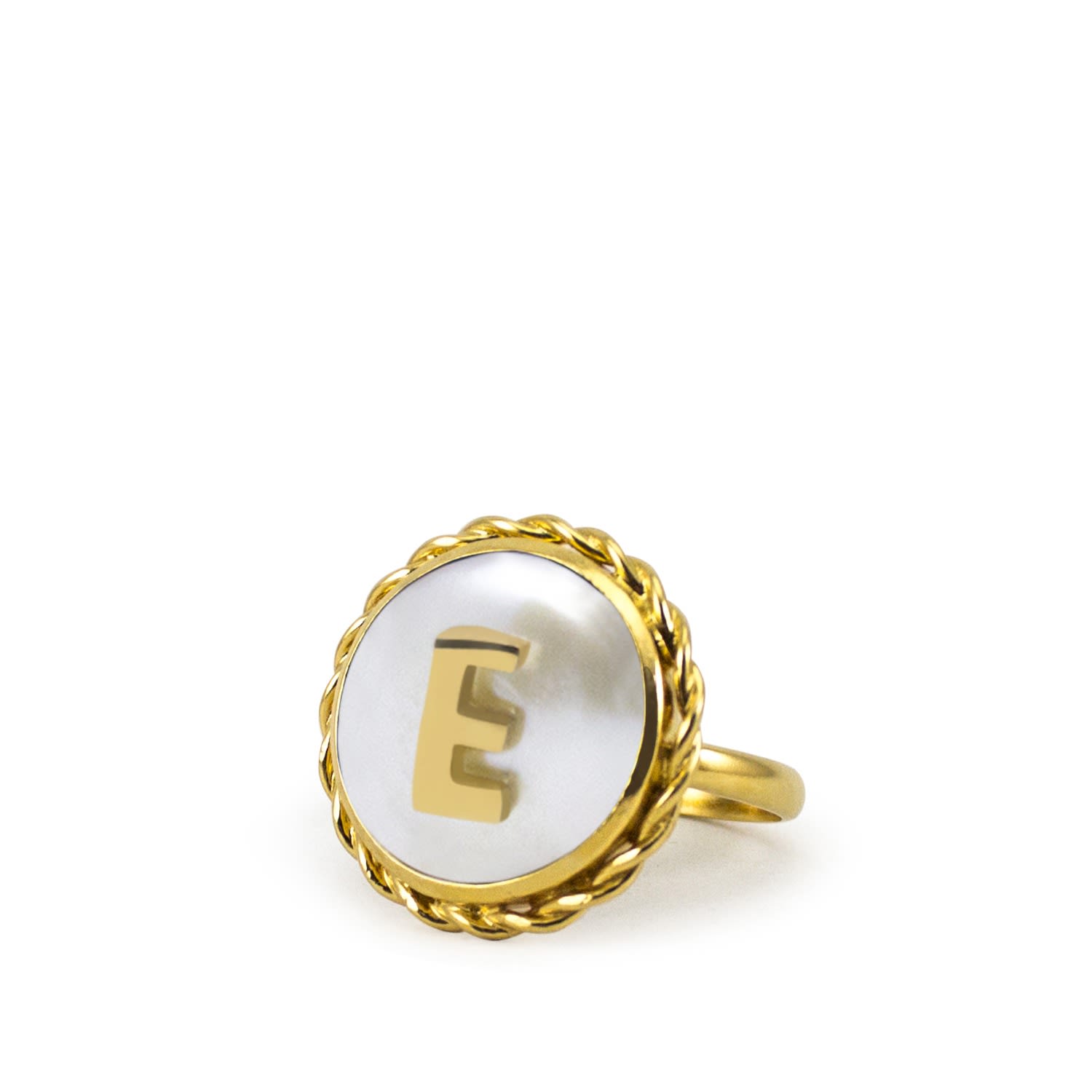 Women’s Gold / White Moonglow Gold-Plated Initial E Pearl Ring Vintouch Italy