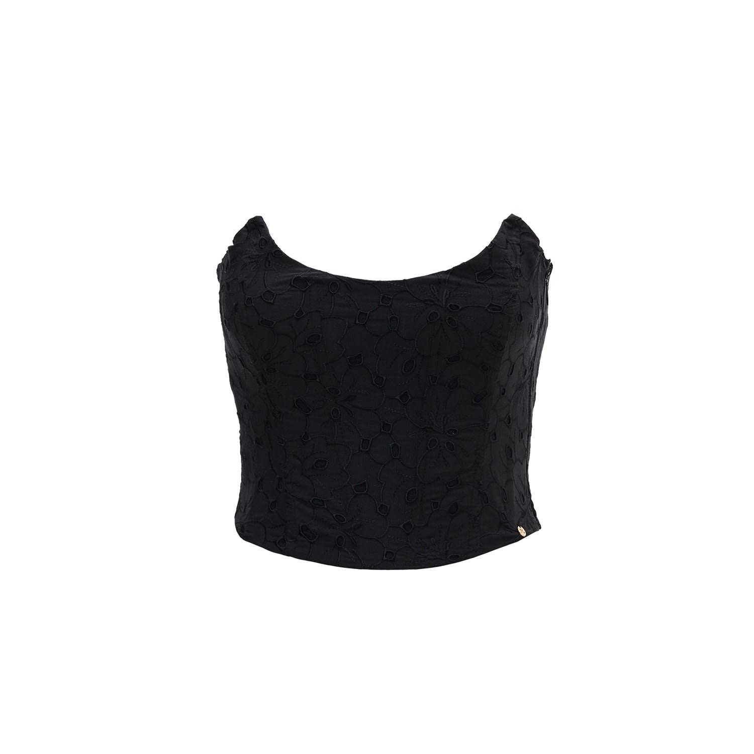 Nissa Women's Floral-embroidered Corset Top Black In Black