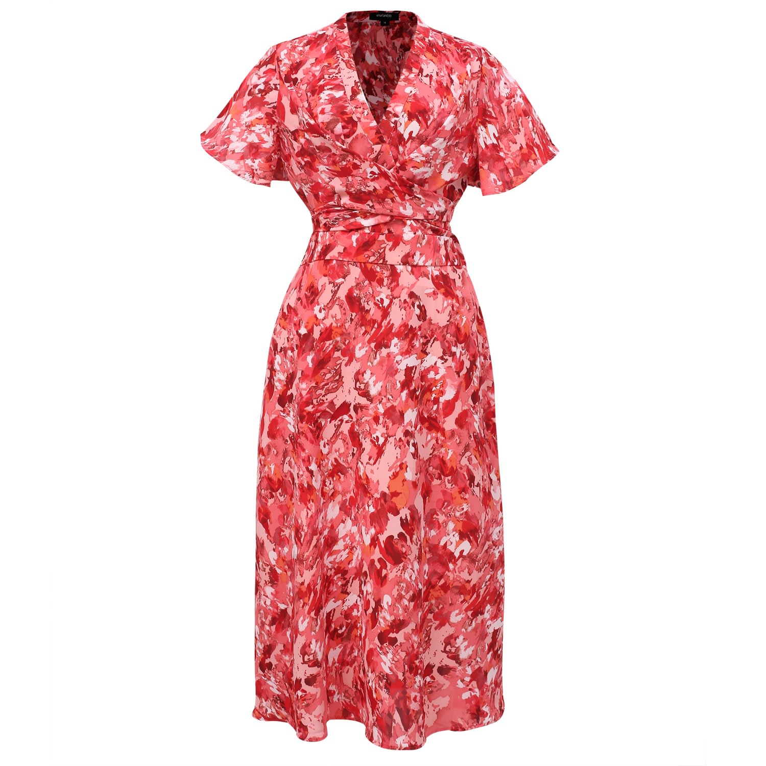 Women’s Wrap Midi Abstract Print Midi Dress - Red & Pink Extra Small Smart and Joy