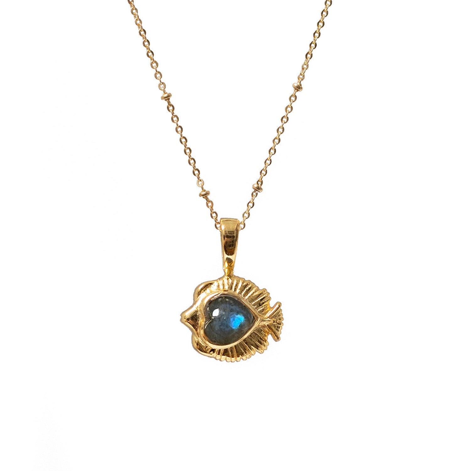 Mirabelle Jewellery Women's Green / Blue Angel Fish Charm With Labradorite Cabochon On Short Satellite Chain