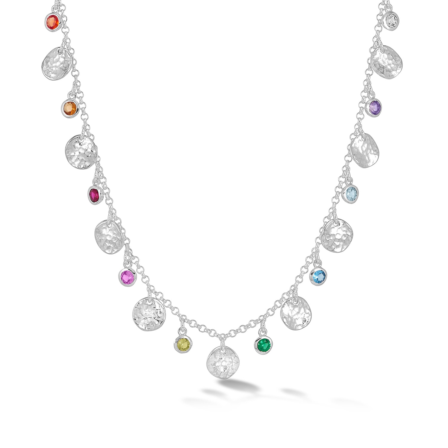 Dower & Hall Women's Hammered Disc And Mixed Gemstone Array Necklace In Sterling Silver In Silver