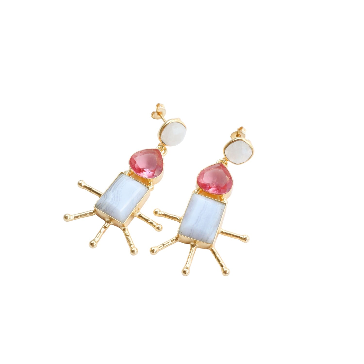 Taylor Reese Women's Gold / Grey / Pink Moonstone + Rubelite Earrings