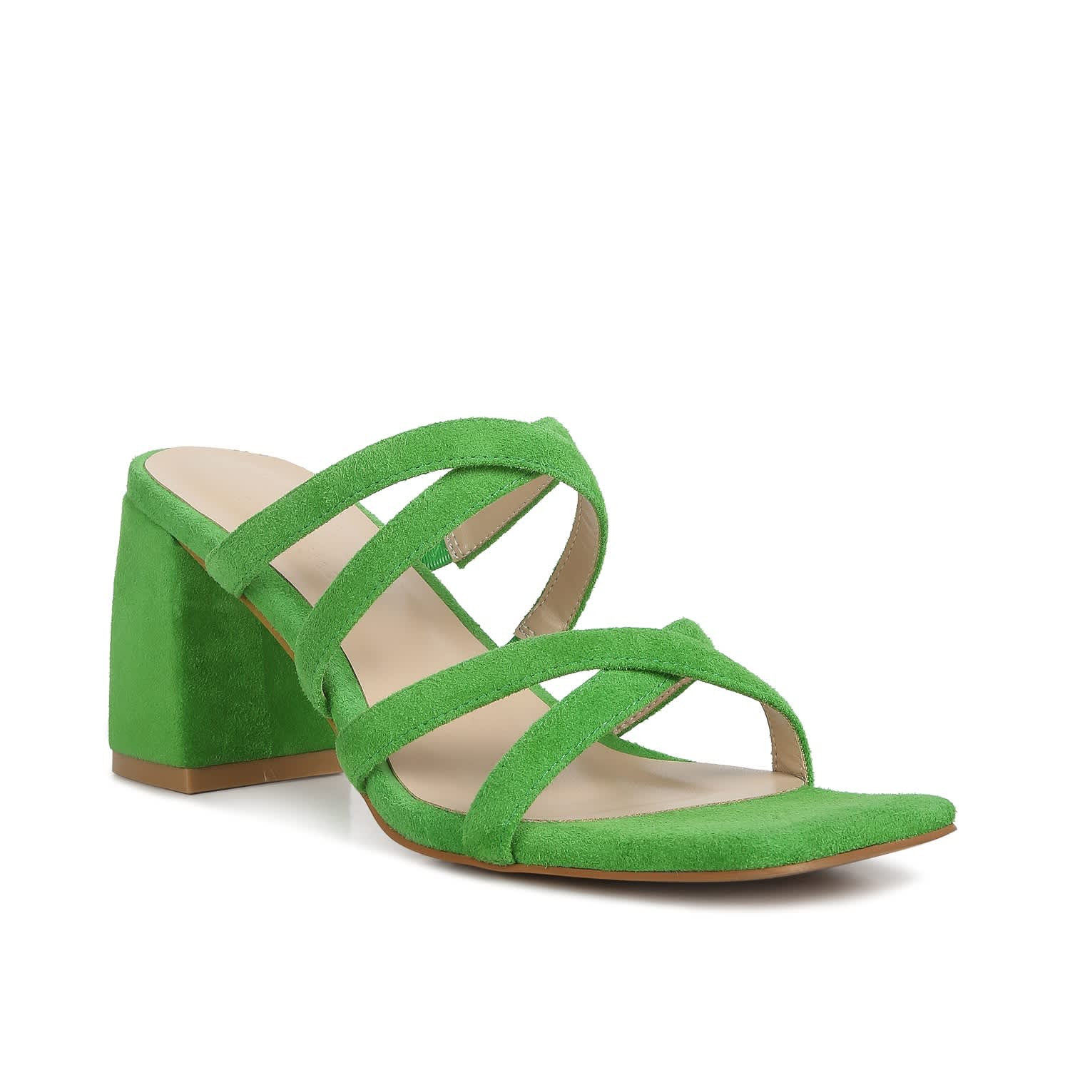 Valentina Strappy Casual Block Heel Sandals In Green by Rag Co