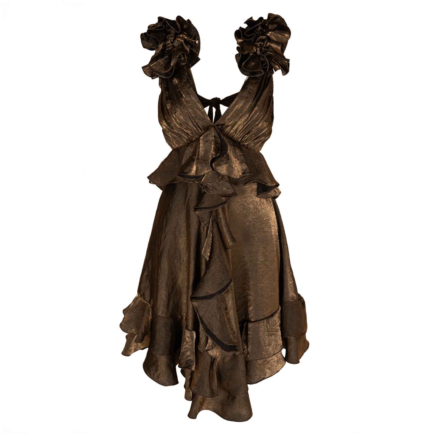 Monarh Women's Brown Ruffled Mini Dress With Open Back – Bronze In Brown