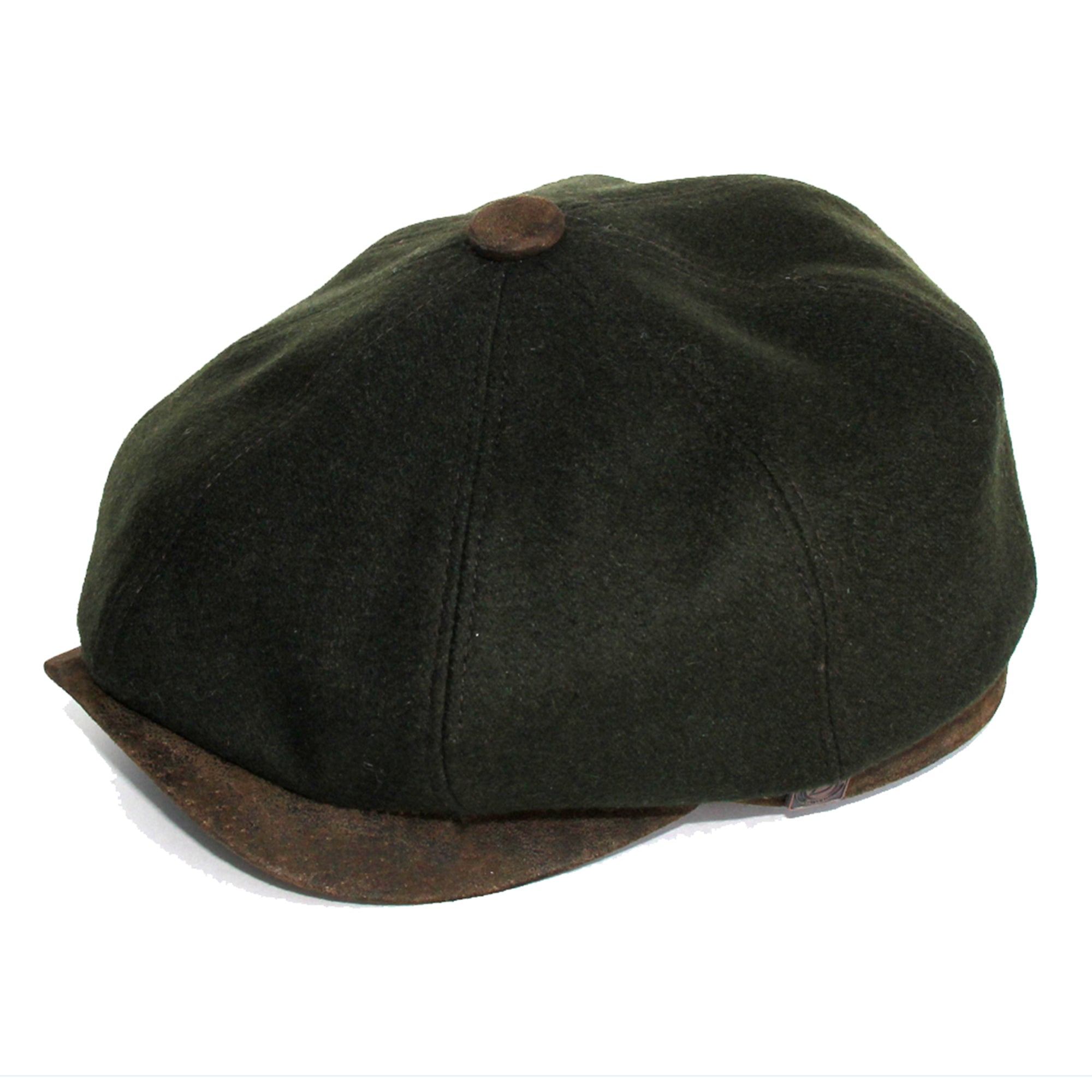 Dasmarca Hats Men's Green Eden Olive Wool Newsboy Bakerboy Peaky Cap With Leather Visor Peak In Green