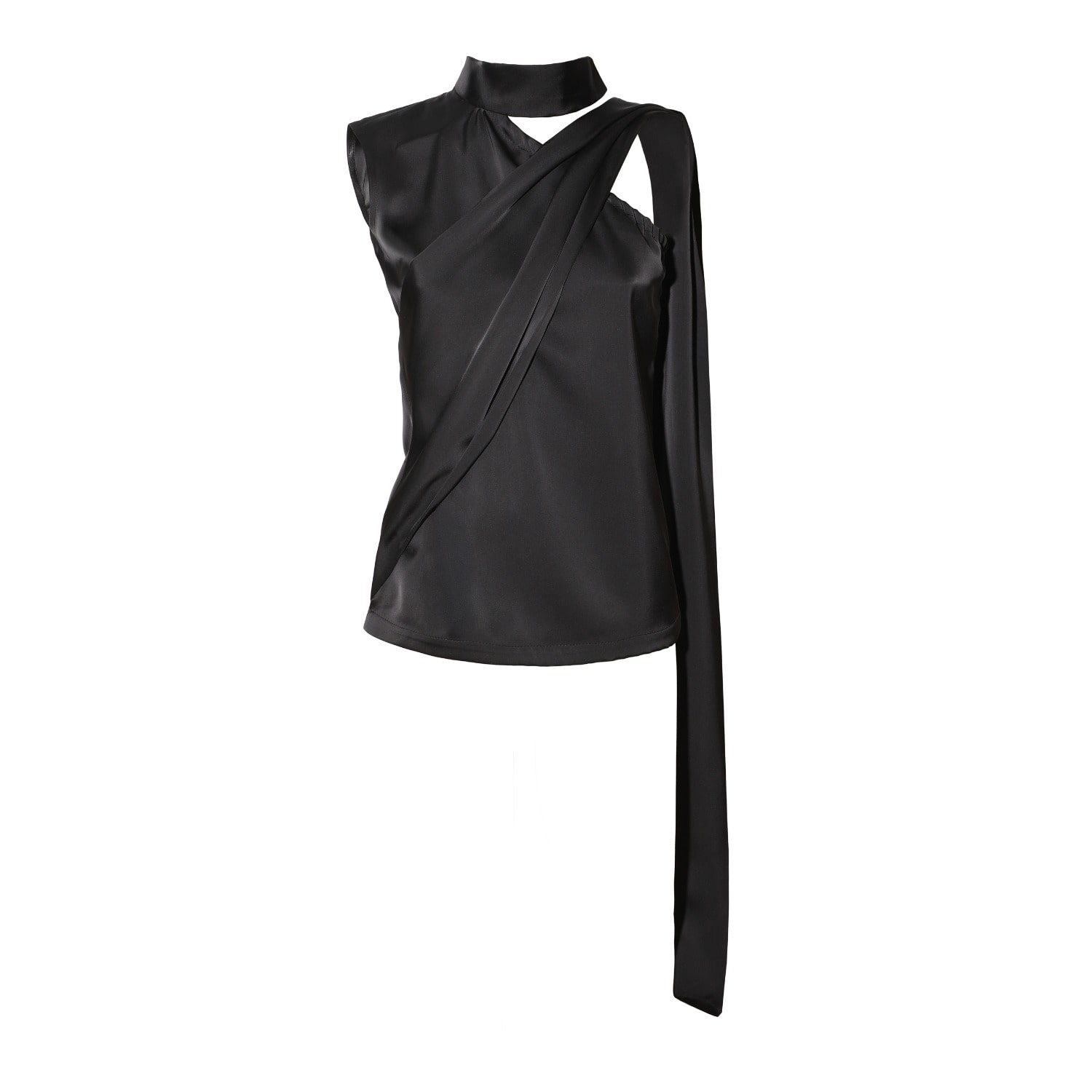 Julia Allert Women's Asymmetrical Satin Top With Choker Collar Black In Black