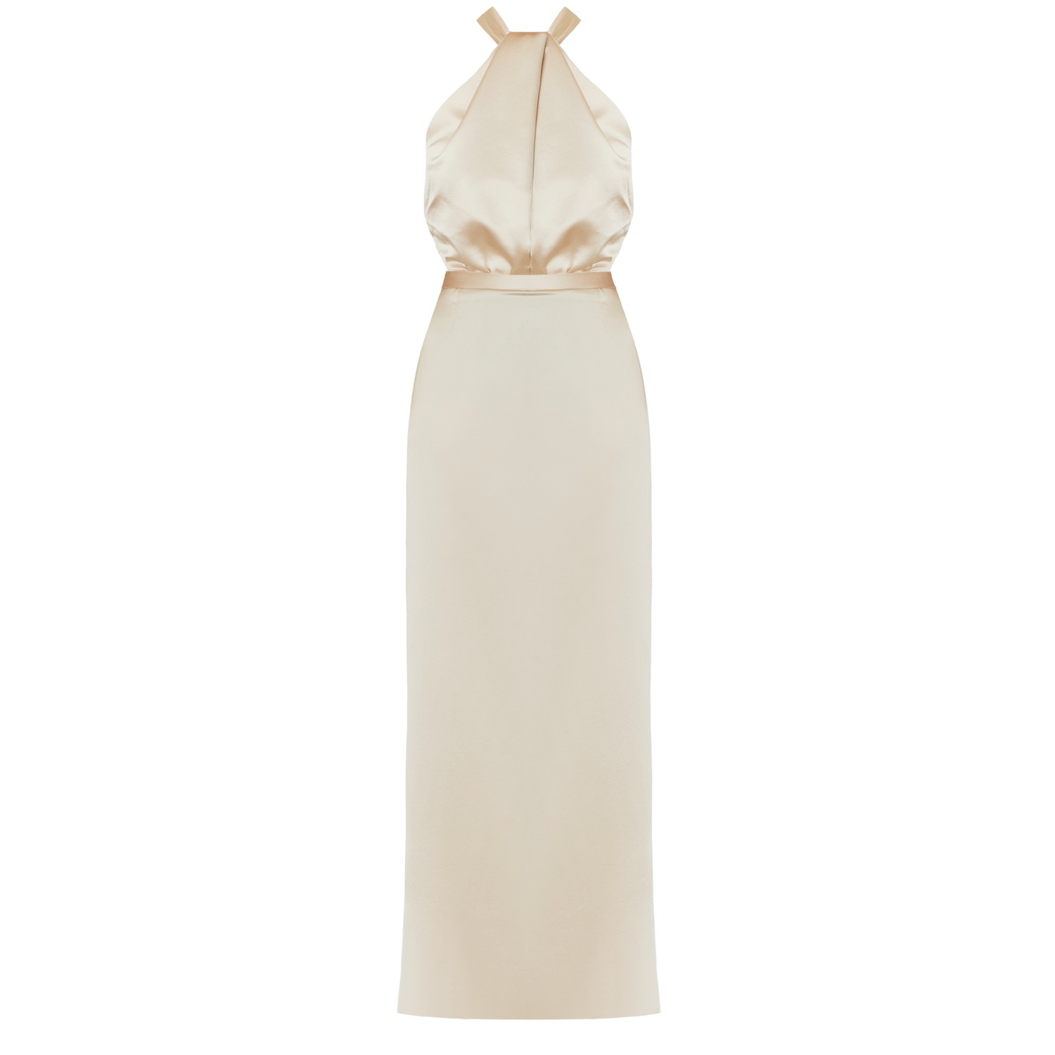 Women's Neutrals Elona Halter Neck Beige Satin Evening Long Dress | Large | Undress