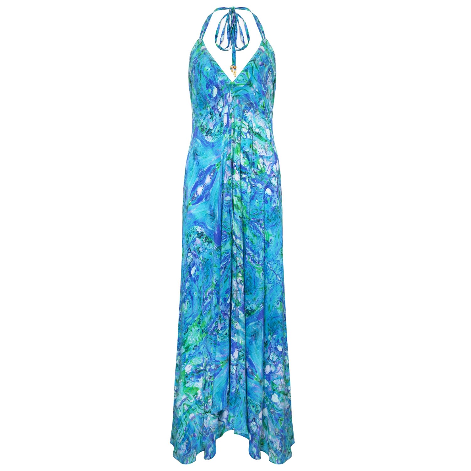 Women’s Green / Blue Turquoise Glow Maxi Silk Ibiza Dress One Size Sophia Alexia