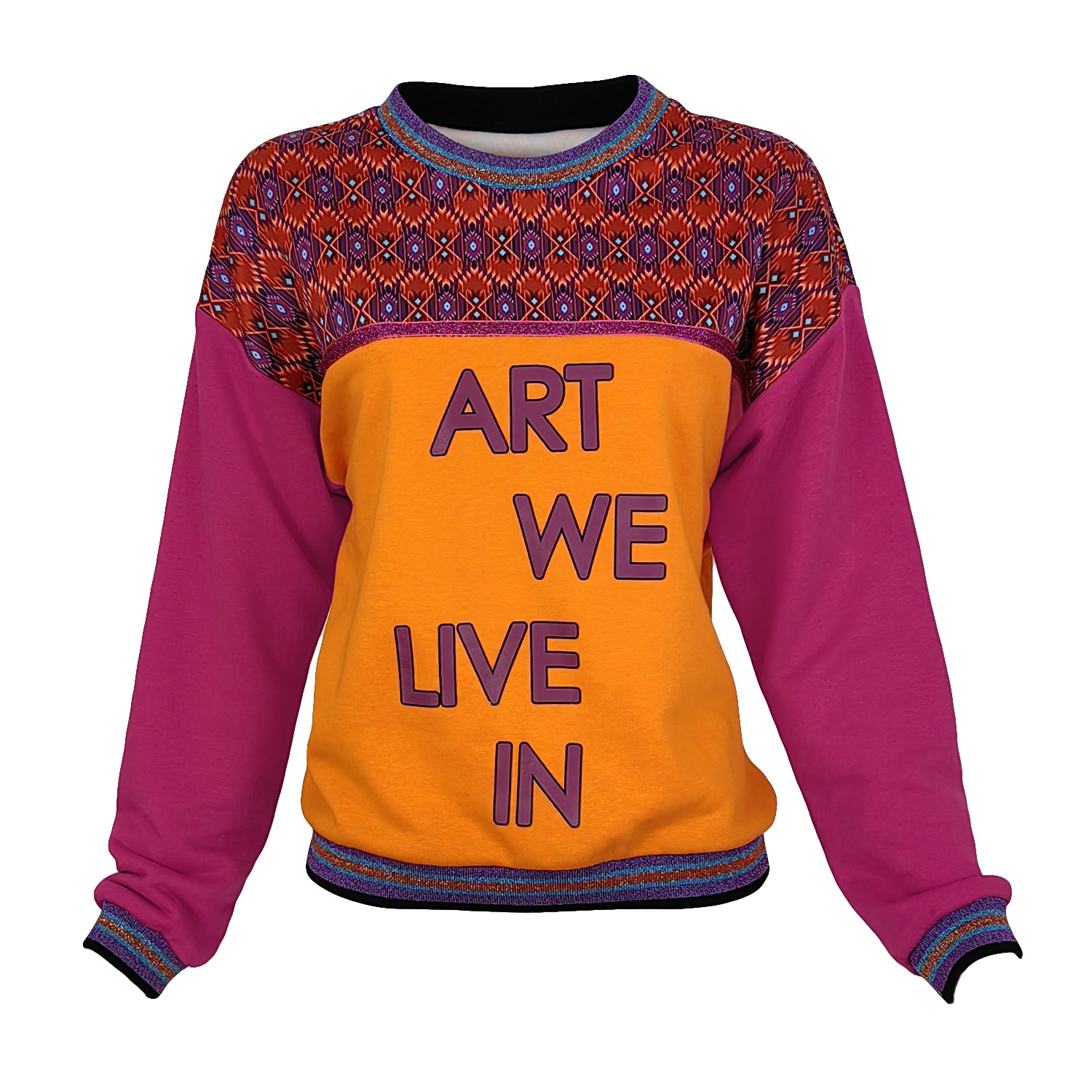 Lalipop Design Women's Art We Live In - Color Block Logo Print Sweatshirt In Orange