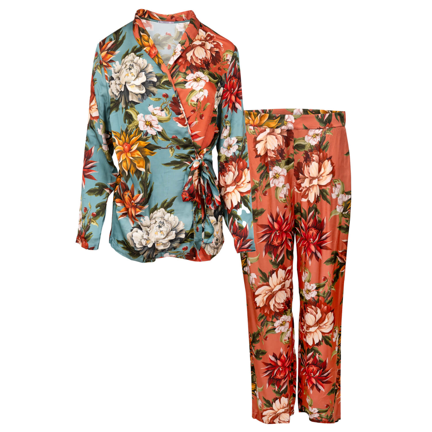 Women’s Long Cross-Style Pajama Set - Viscose Satin Medium Oh!Zuza Night & Day