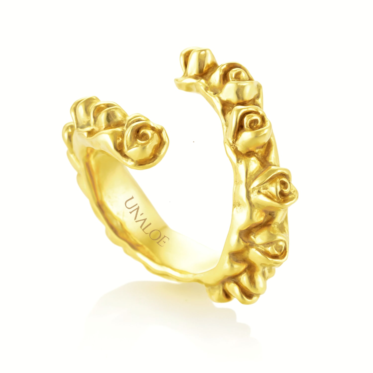 Unaloe Women's Black Rose Buds Ring Sterling Silver-gold Plated, Handmade,  Seductive Emotions In Gold