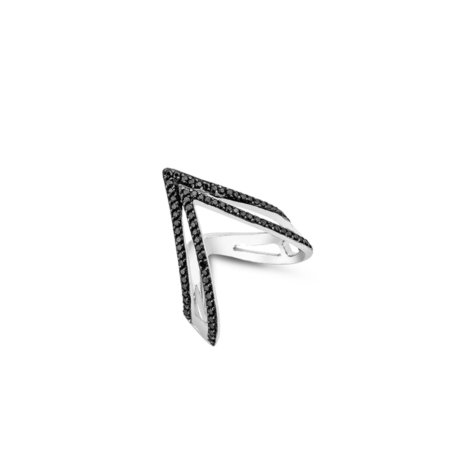 Sally Skoufis Women's Black / Silver Pivot Ring With Man Made Cz Diamond Stimulant In Platinum Black In Multi