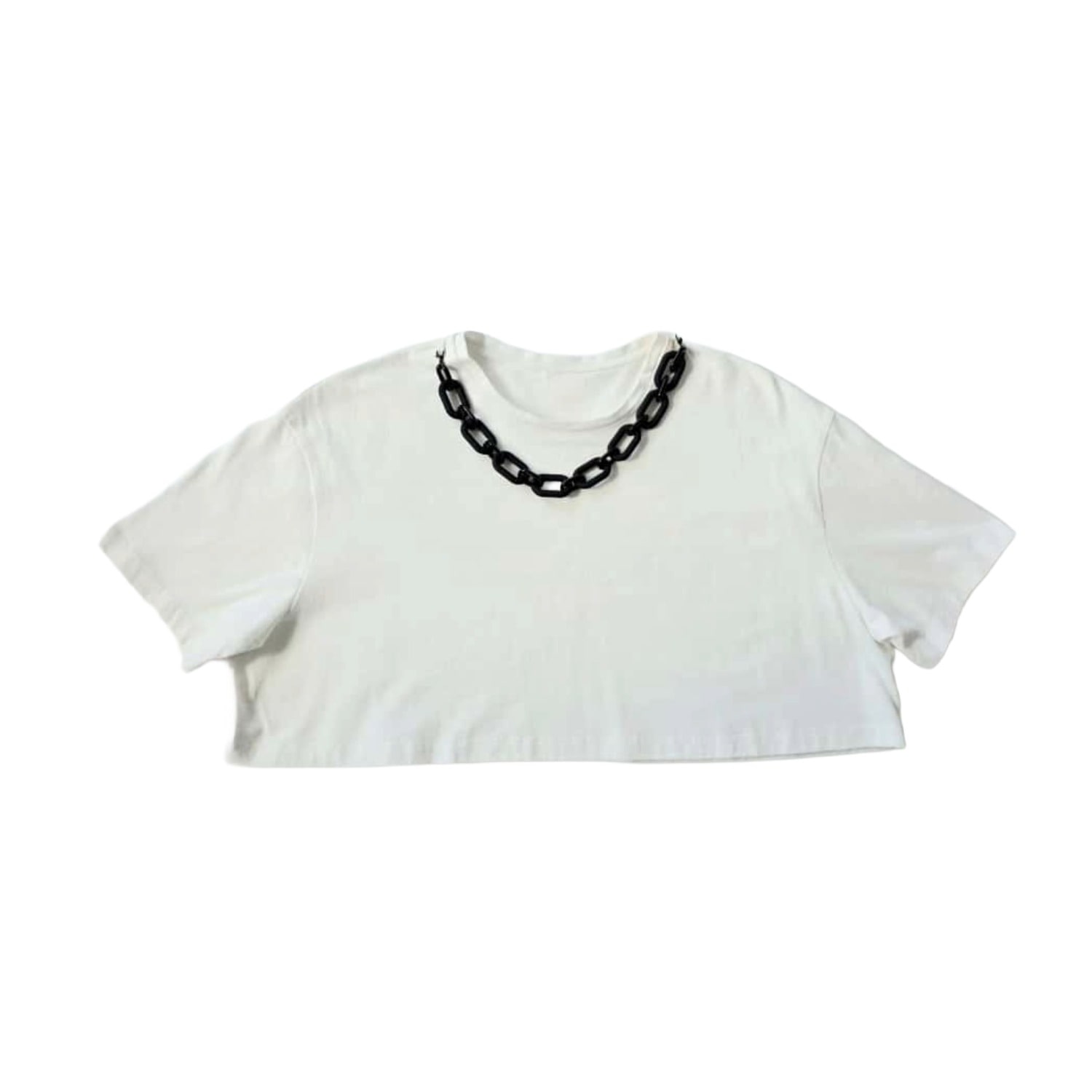 Circular Path Women's Necklace Crop T-shirt - White In White