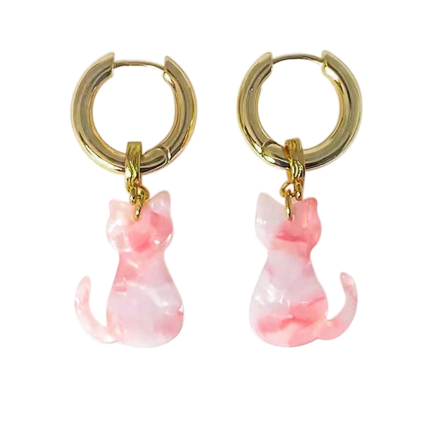 Ninemoo Women's Colour Blocked Cats Hoops Earrings - Pink & Purple