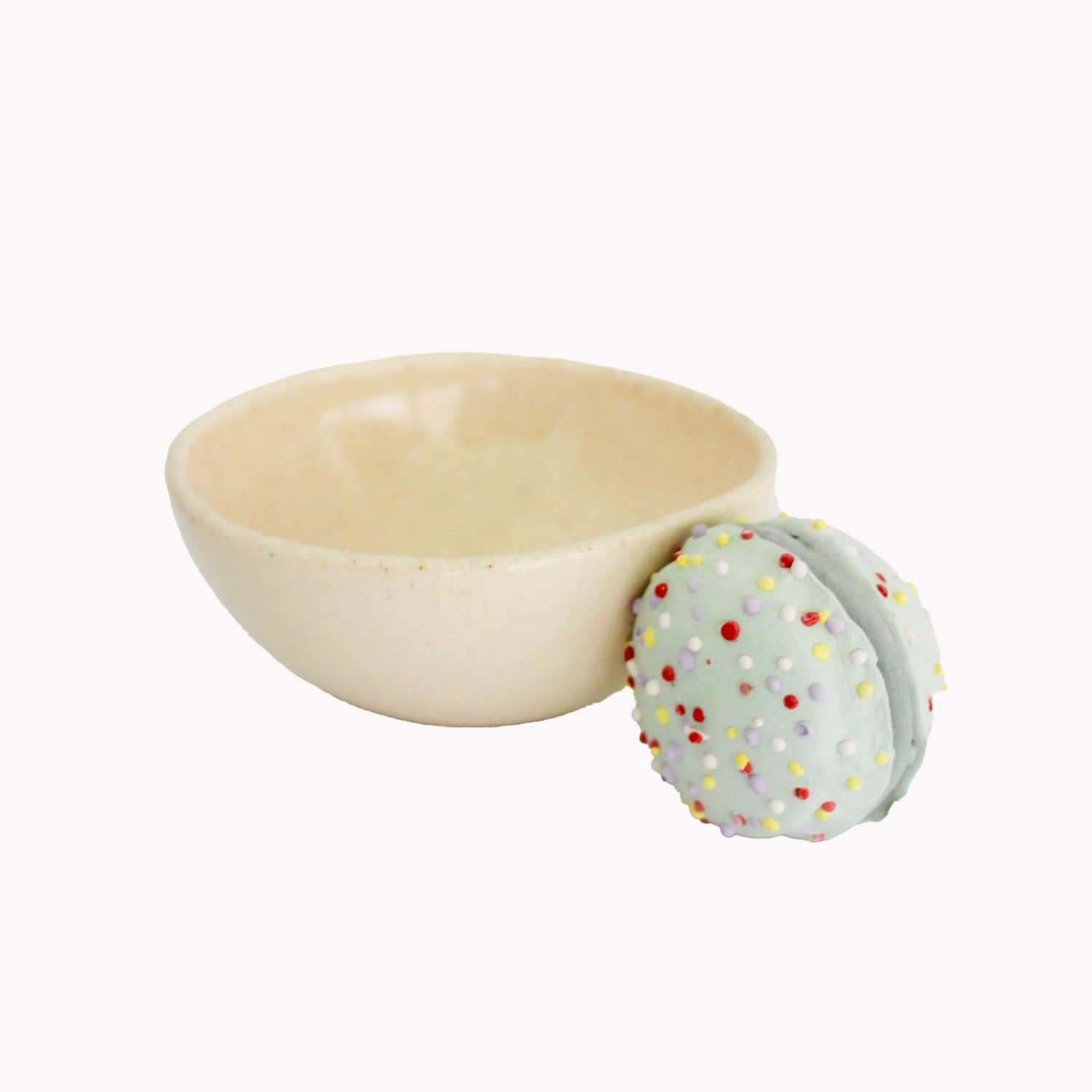 Kolos Ceramics White Handcrafted Sprinkled Macaron Cup