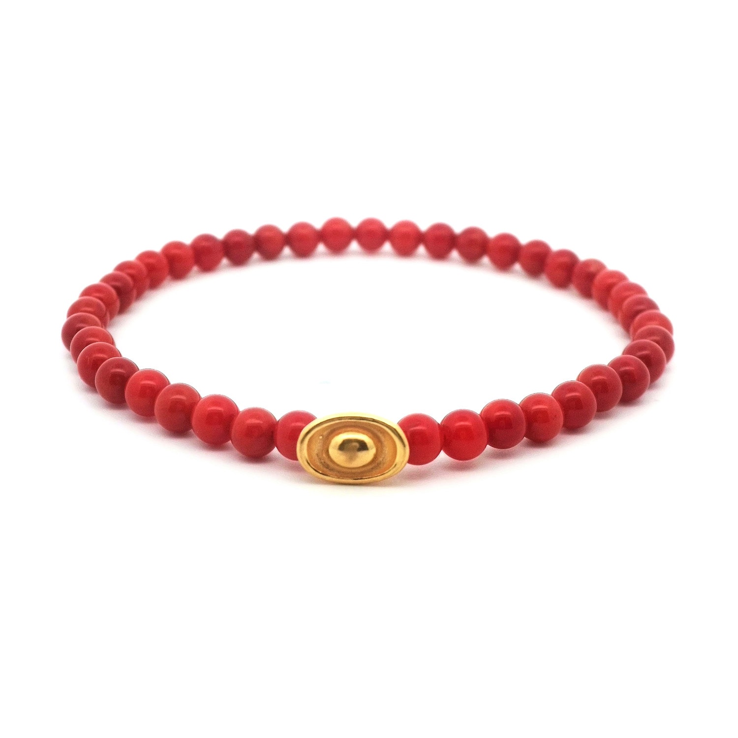 Santa Lomas Women's Gold / Red Red Coral & Solid Gold Coin Chinese Good Luck Bracelet