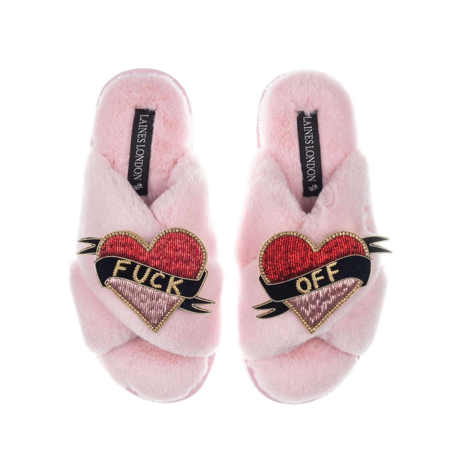 Laines London Women's Pink / Purple Classic Laines Slippers With Fuck Off Brooches - Pink