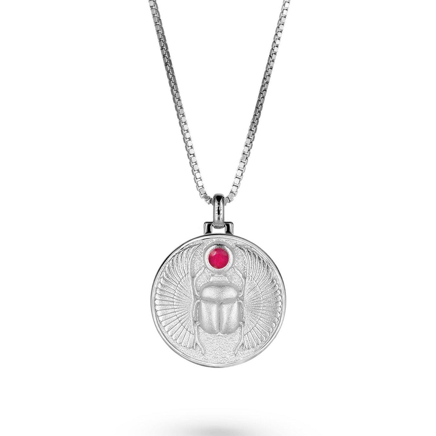 Vermaye Switzerland Women's Scarab Ruby Necklace Silver Boxchain