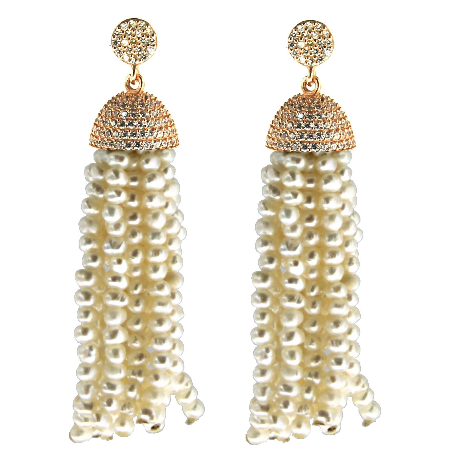 Women’s White Sterling Silver Pearl Tassel Earrings In Rose Gold Cosanuova