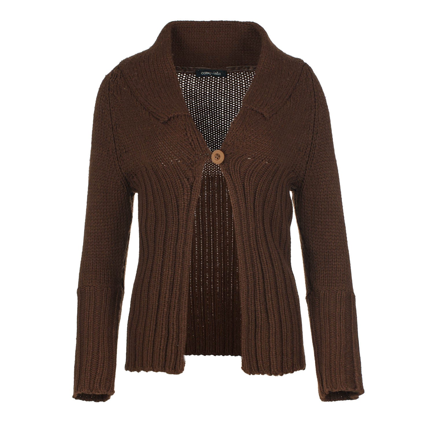 Conquista Women's Brown Fitted Knit Cardigan With One Button Fastening In Brown