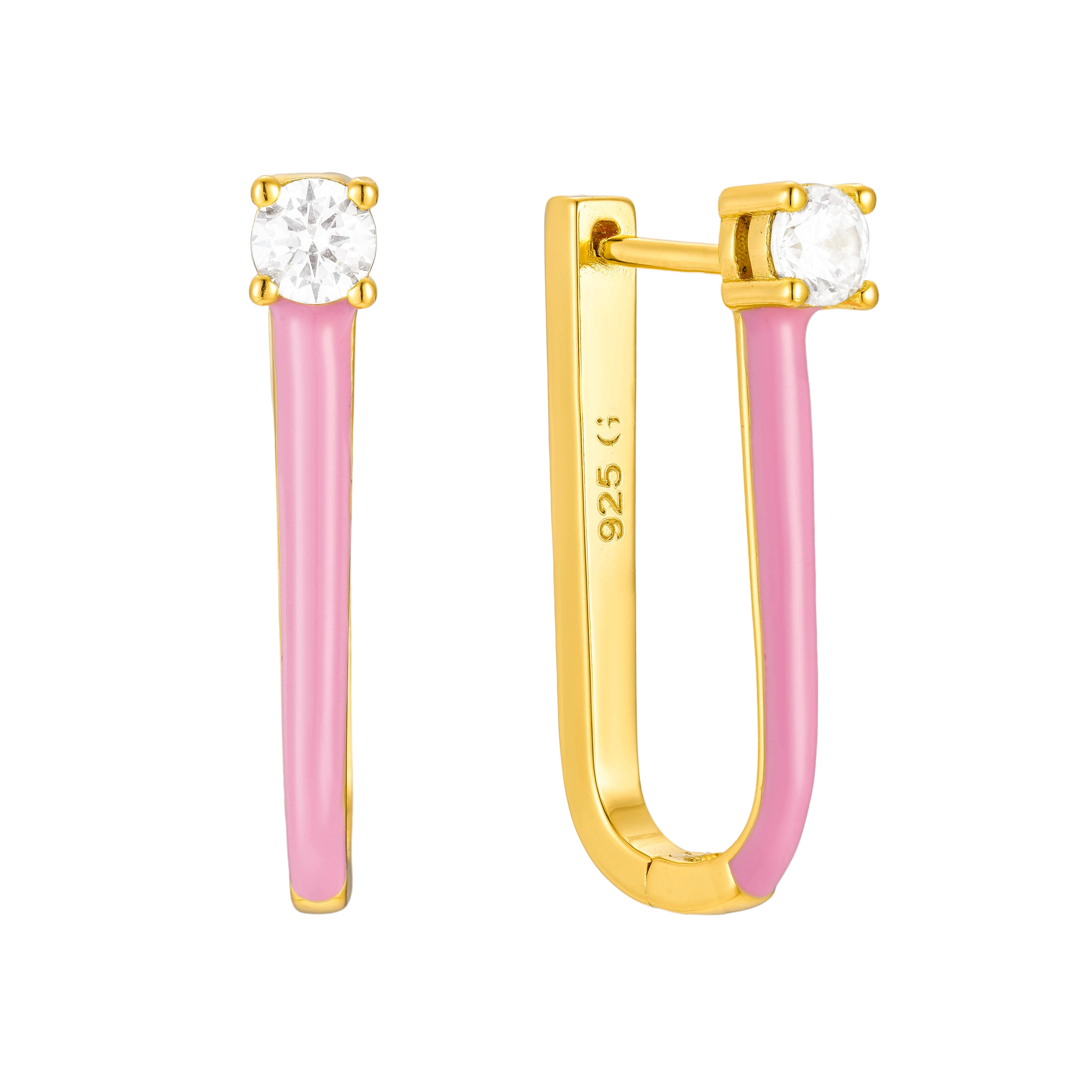 Gold Trip Women's Pink / Purple / Gold Pink Enamel U Hoop Earrings In Gold