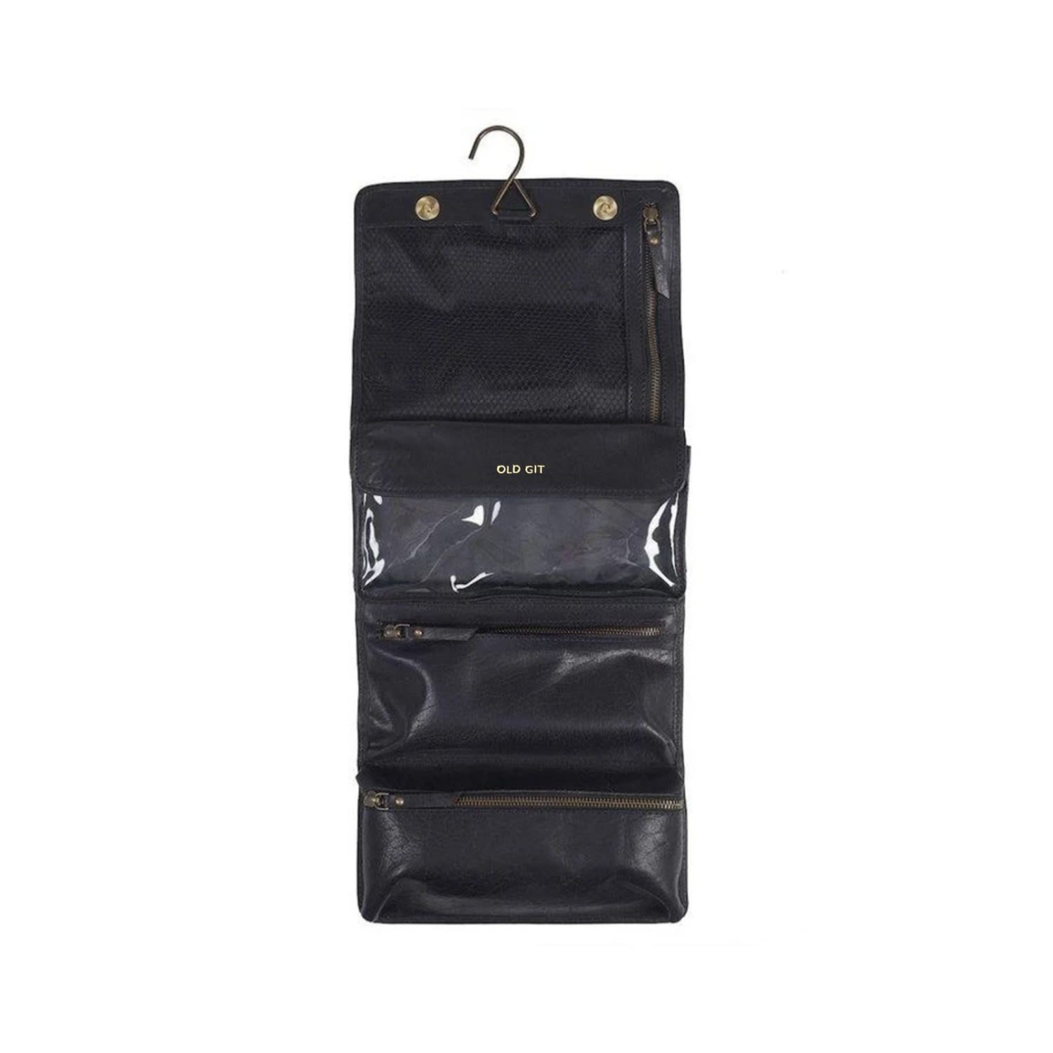 Hanging Black Leather Wash Bag. - Old Git Vida Vida