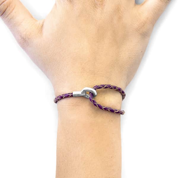 Anchor & Crew Deep Purple Blake Silver & Braided Leather Bracelet