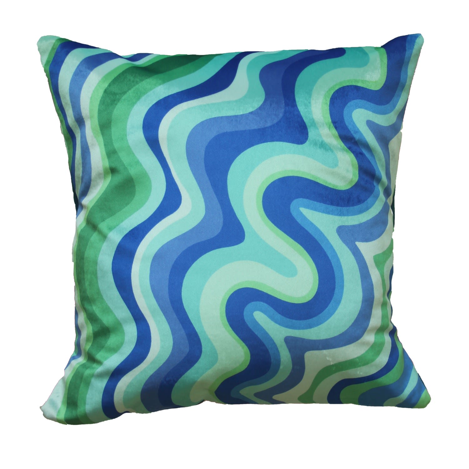 Blue / Green Colourful Velvet Cushion - Blue Green Wavy Ellie Pearce Textiles