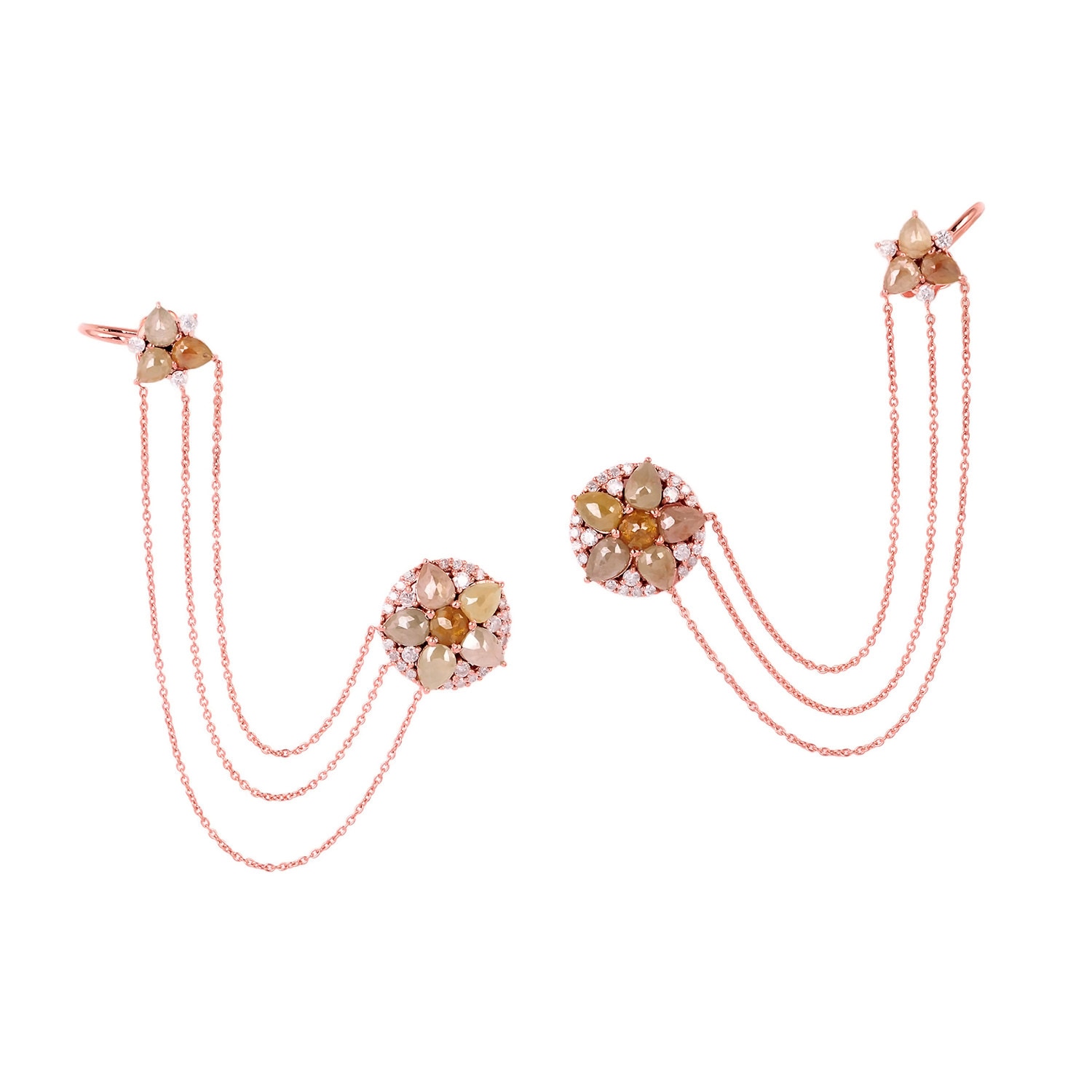 Artisan Women's Natural Ice Diamond Designer Ear Cuff Earrings In 18k Rose Gold