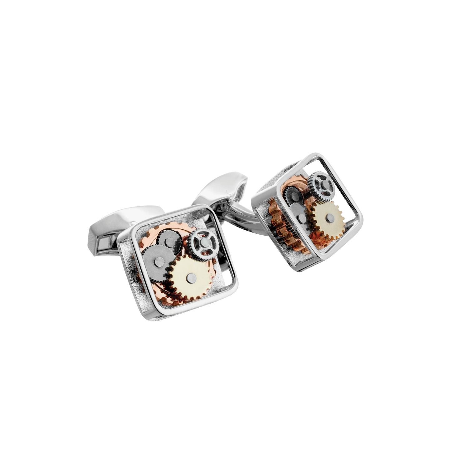 Men's Square Gear Cufflinks In Silver With Palladium Plated Steel | Tateossian London
