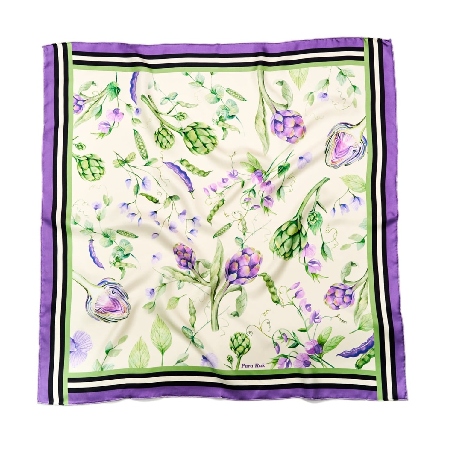 Para Ruk Women's Green / Purple Artichoke And Peas Print Silk-faille Scarf In Multi