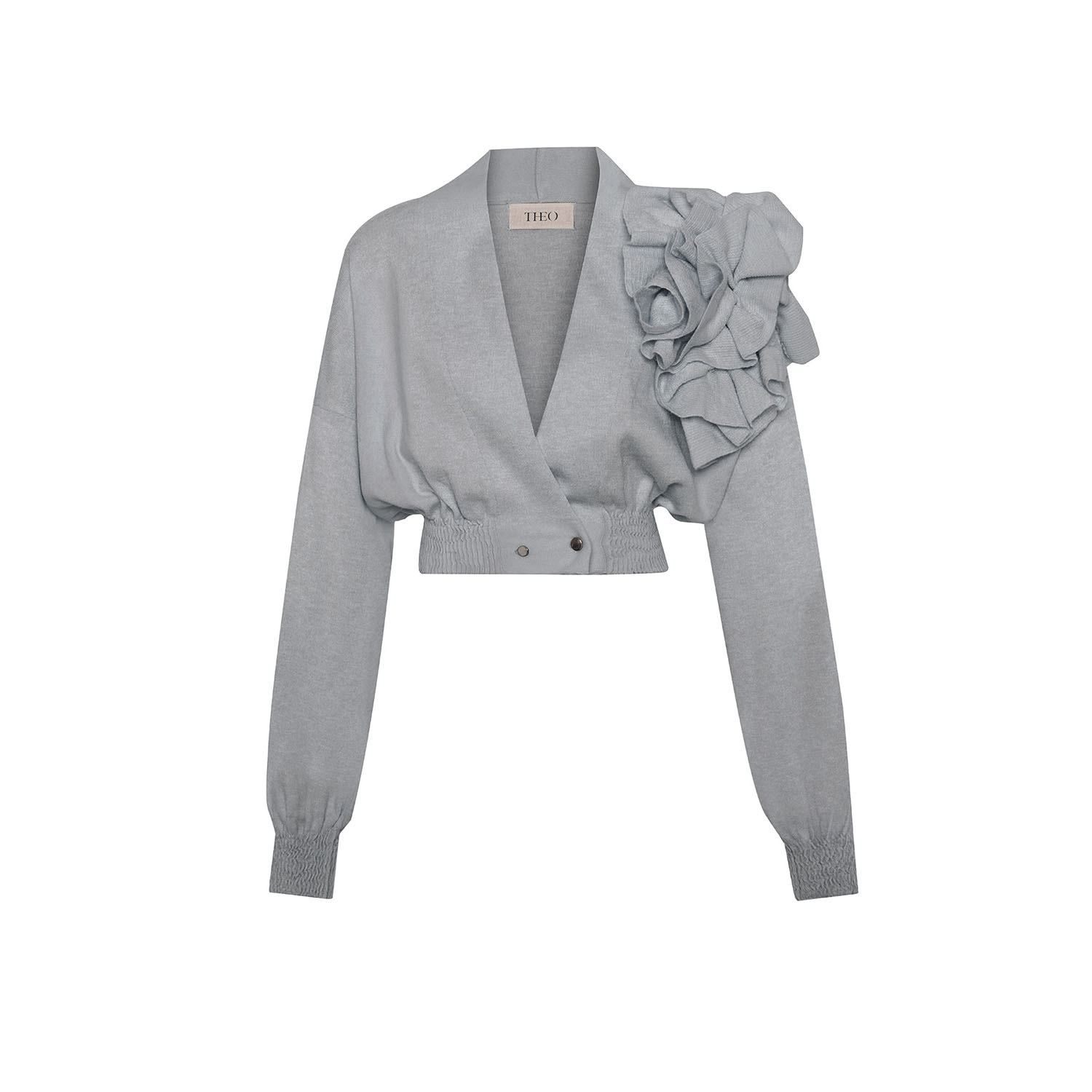Theo The Label Women's Nomia Cropped Rosette Cardigan - Heather Grey In Grey