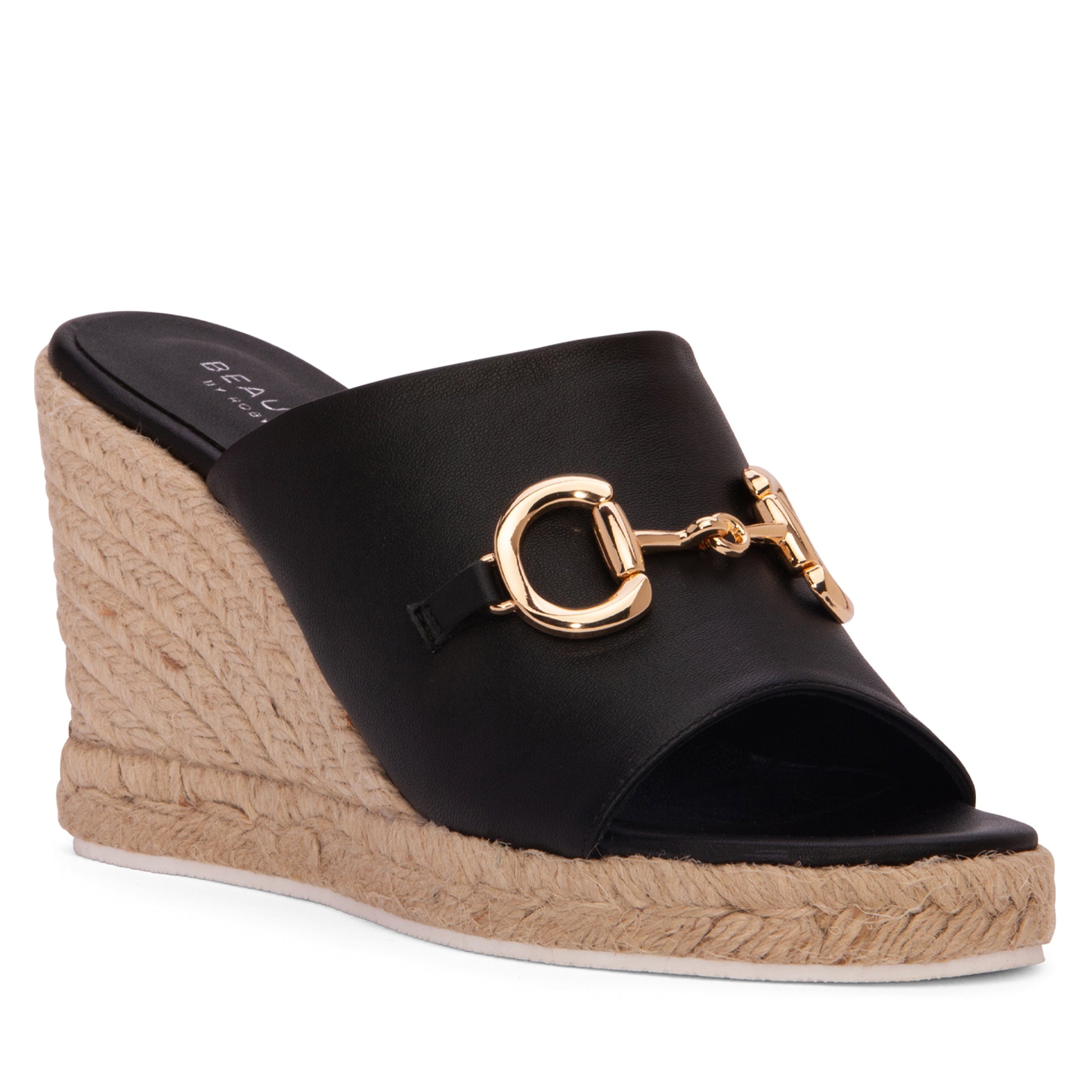 Beautiisoles By Robyn Shreiber Made In Italy Women's Norma Black Espadrille Platform Wedge Slide Comfortable & Sexy Work & Pool Leather Sandal In Black
