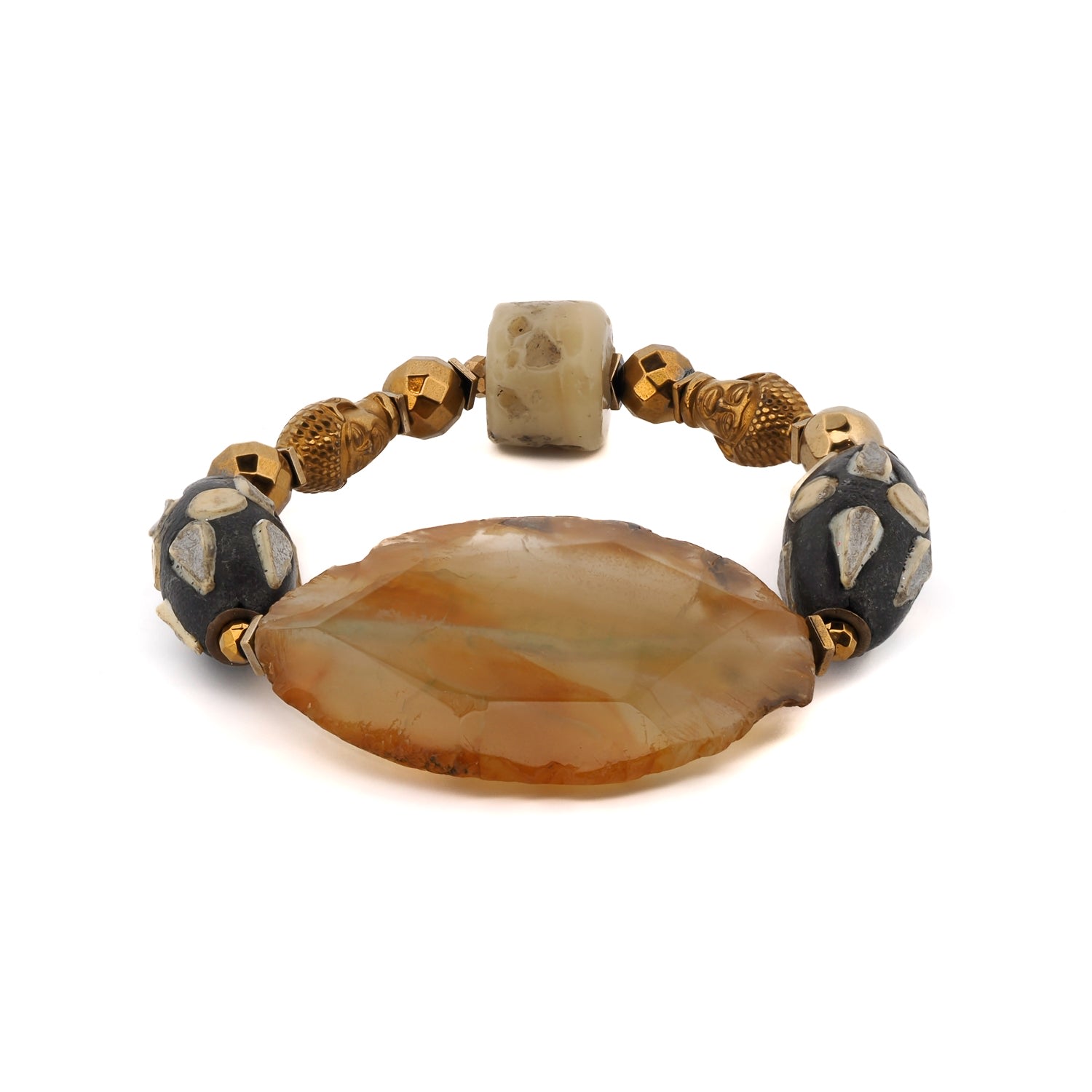 Women’s Gold / Brown Chunky Agate Stone Gold Buddha Beaded Bracelet - Gold Ebru Jewelry