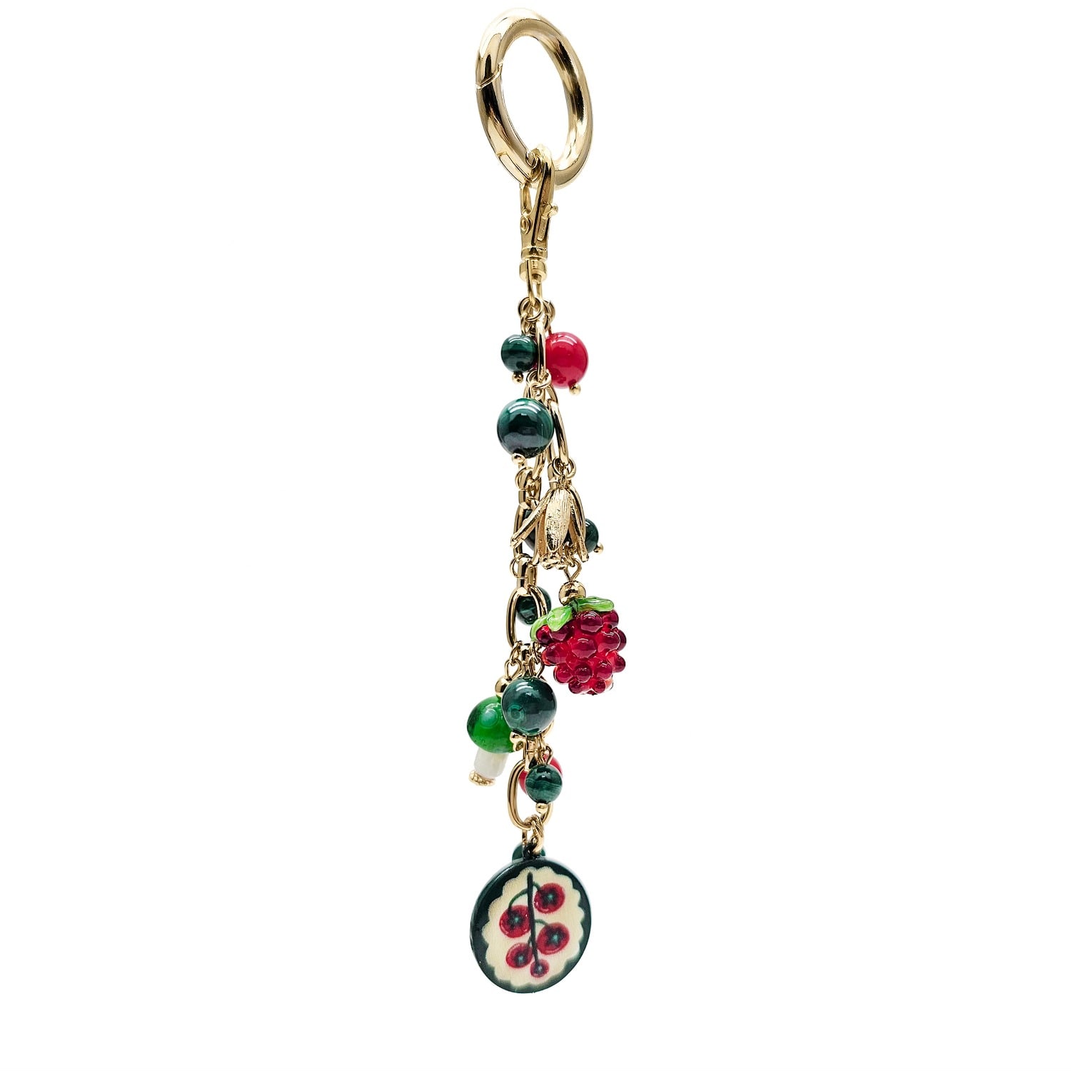 Women's Green Playful Malachite With Mushroom Raspberry Bag Charm | Farra