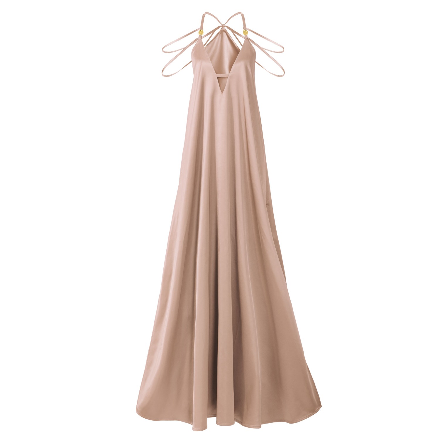 Pleated Strap Satin Maxi Dress