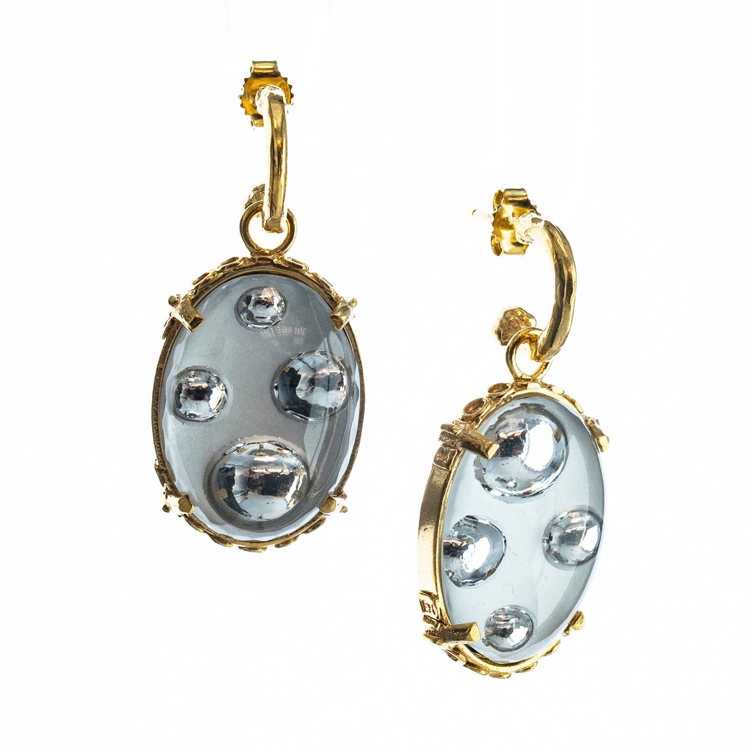 Gem Kingdom Women's White / Gold / Silver Gold Plated Earrings - White Silver In Gold