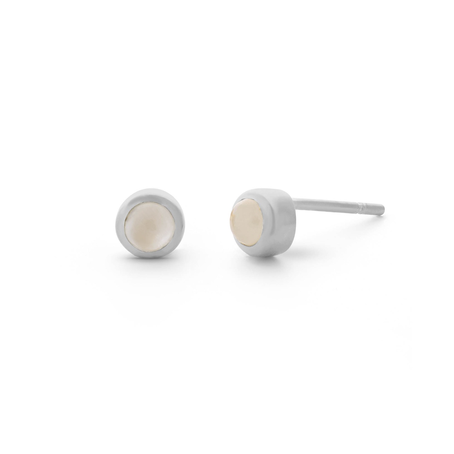 Nellou Jewellery Women's White Moonstone Mini Gem Dot June Birthstone Earrings Sterling Silver