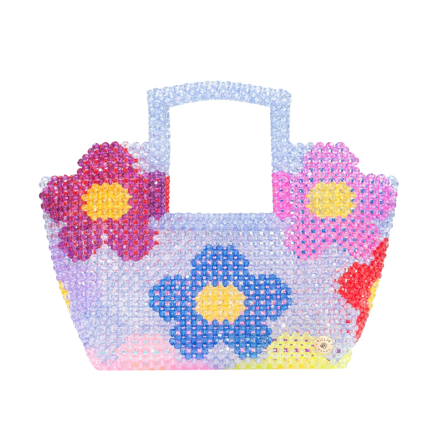 Tillie Beads Women's Pink / Purple Colourful Daisy Square Handle Grocery Bead Bag