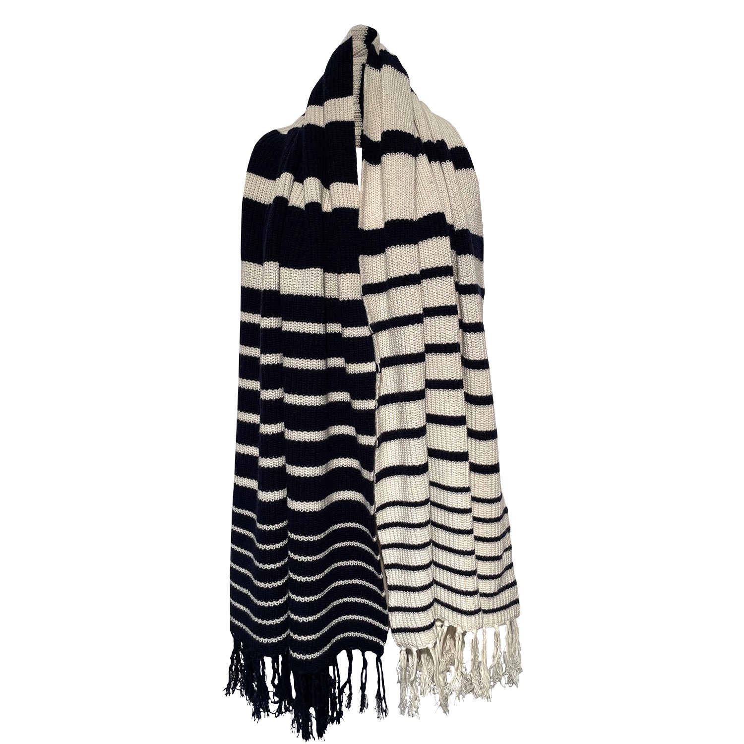 Women’s Blue Sam Navy Stripe Blanket Scarf In Recycled Cashmere & Recycled Wool One Size Eolas
