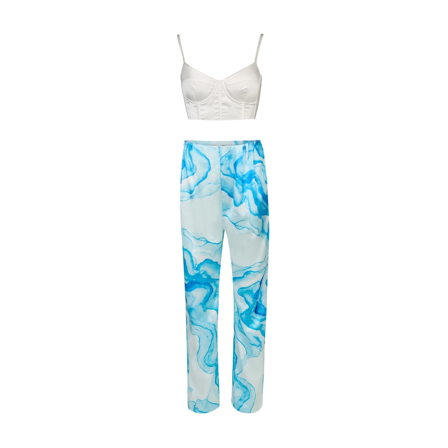 Thegtfashion Blue / White A La Mode White Bustier With Blue Marble Pants In Multi