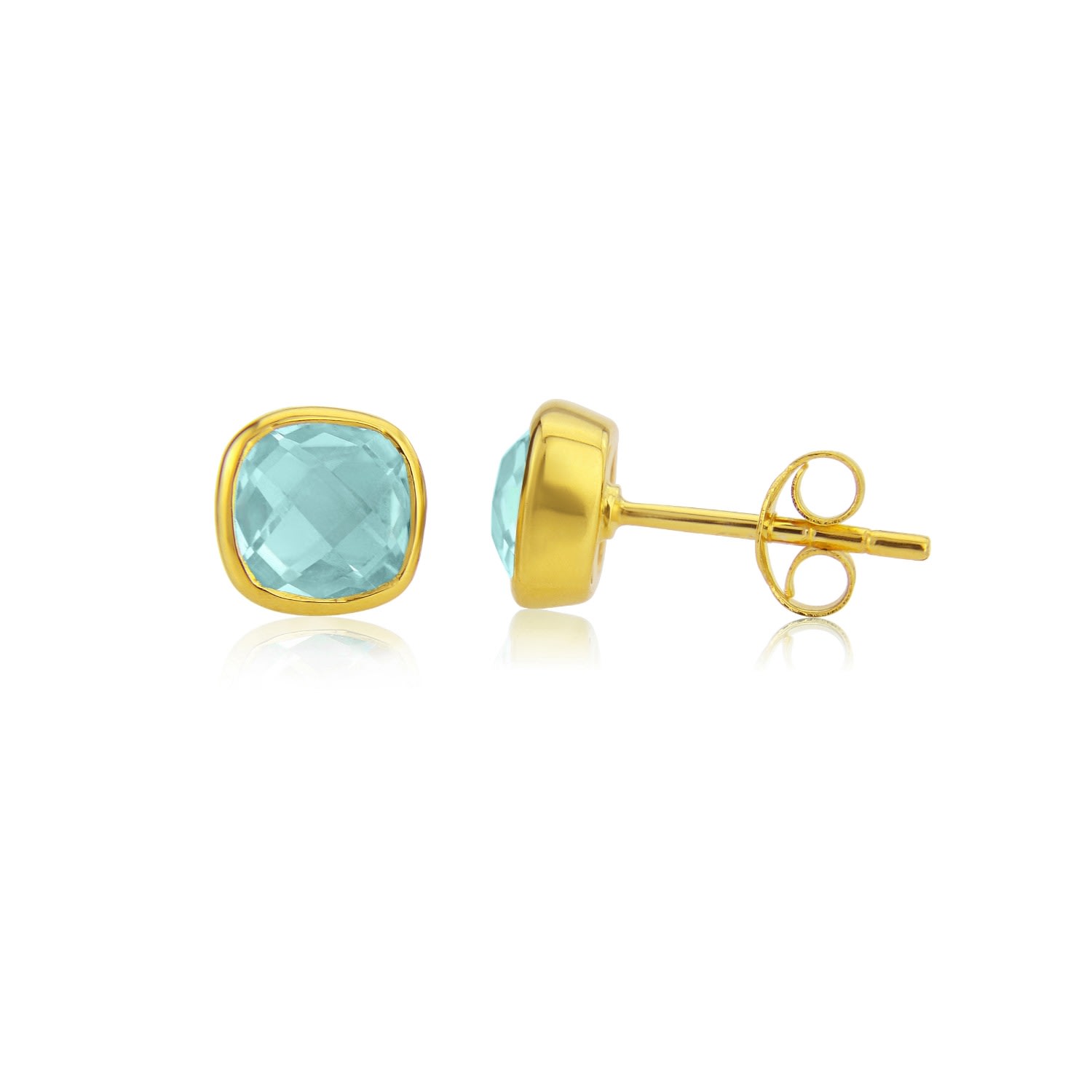 Auree Jewellery Women's Gold / Blue Brooklyn Gold & Blue Topaz Cushion Stud Earrings