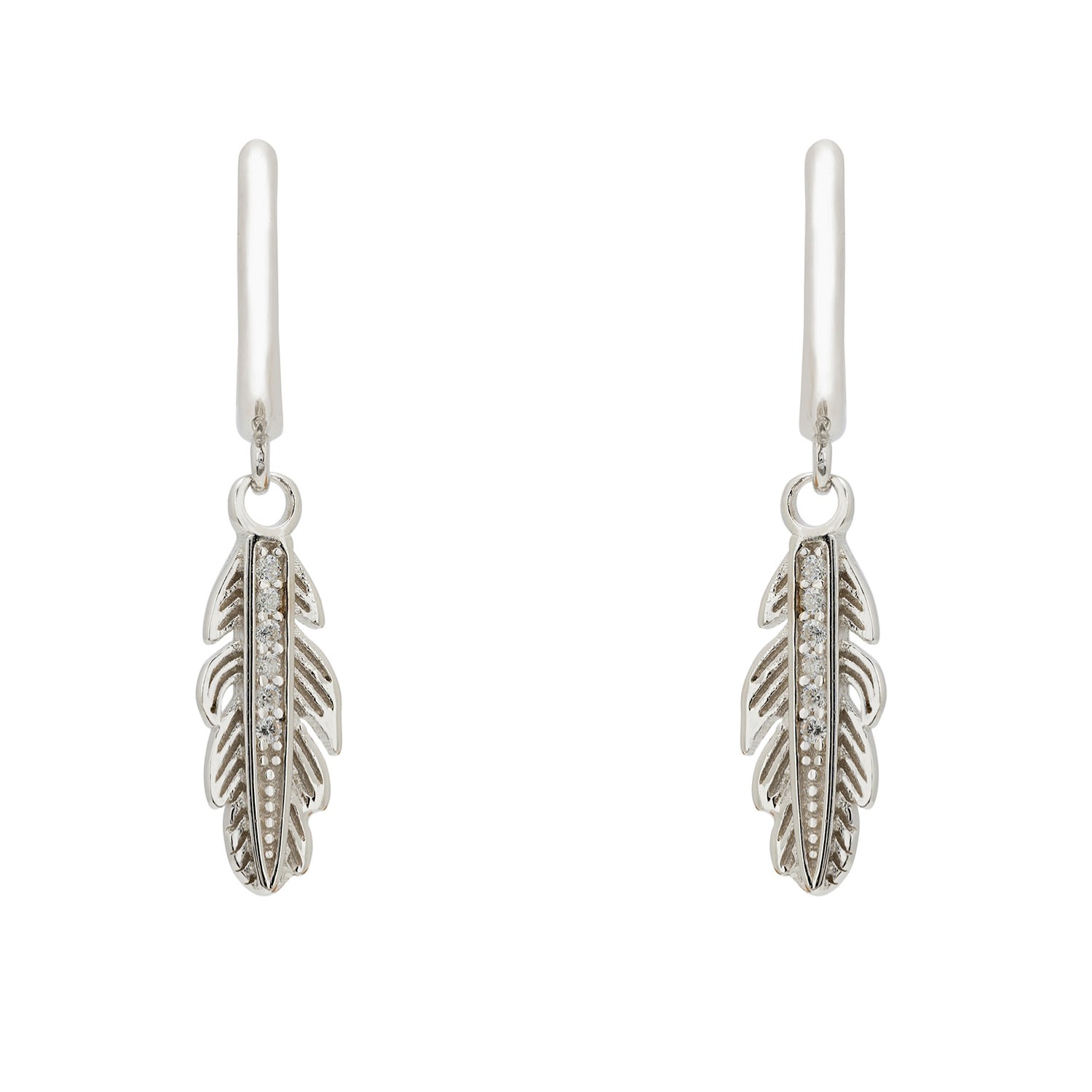 Women’s White / Silver Lucky Feather Huggie Hoop Earrings Silver Latelita