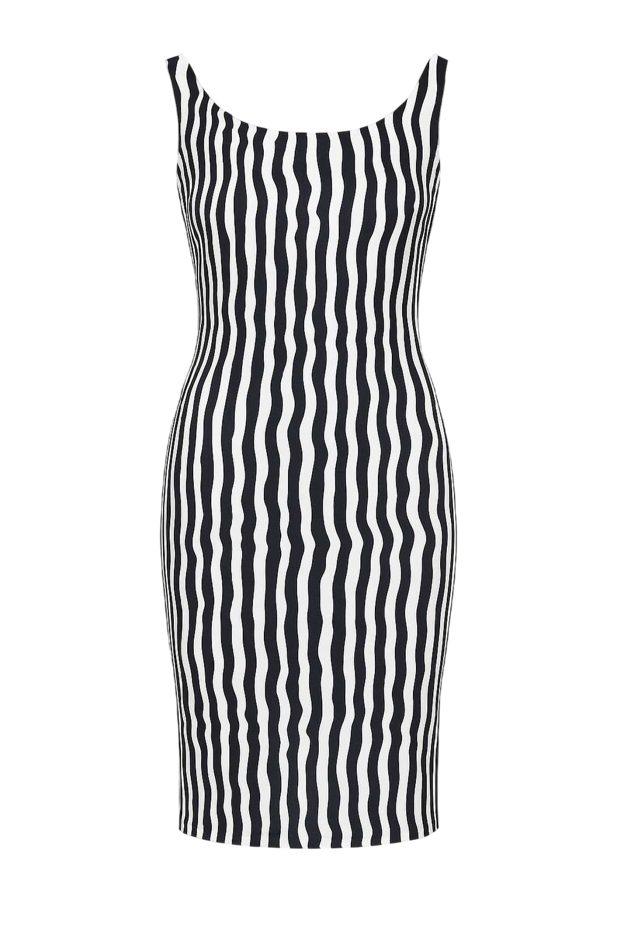 Dark Navy & White Wavy Stripe Bodycon Dress In Jersey by Conquista