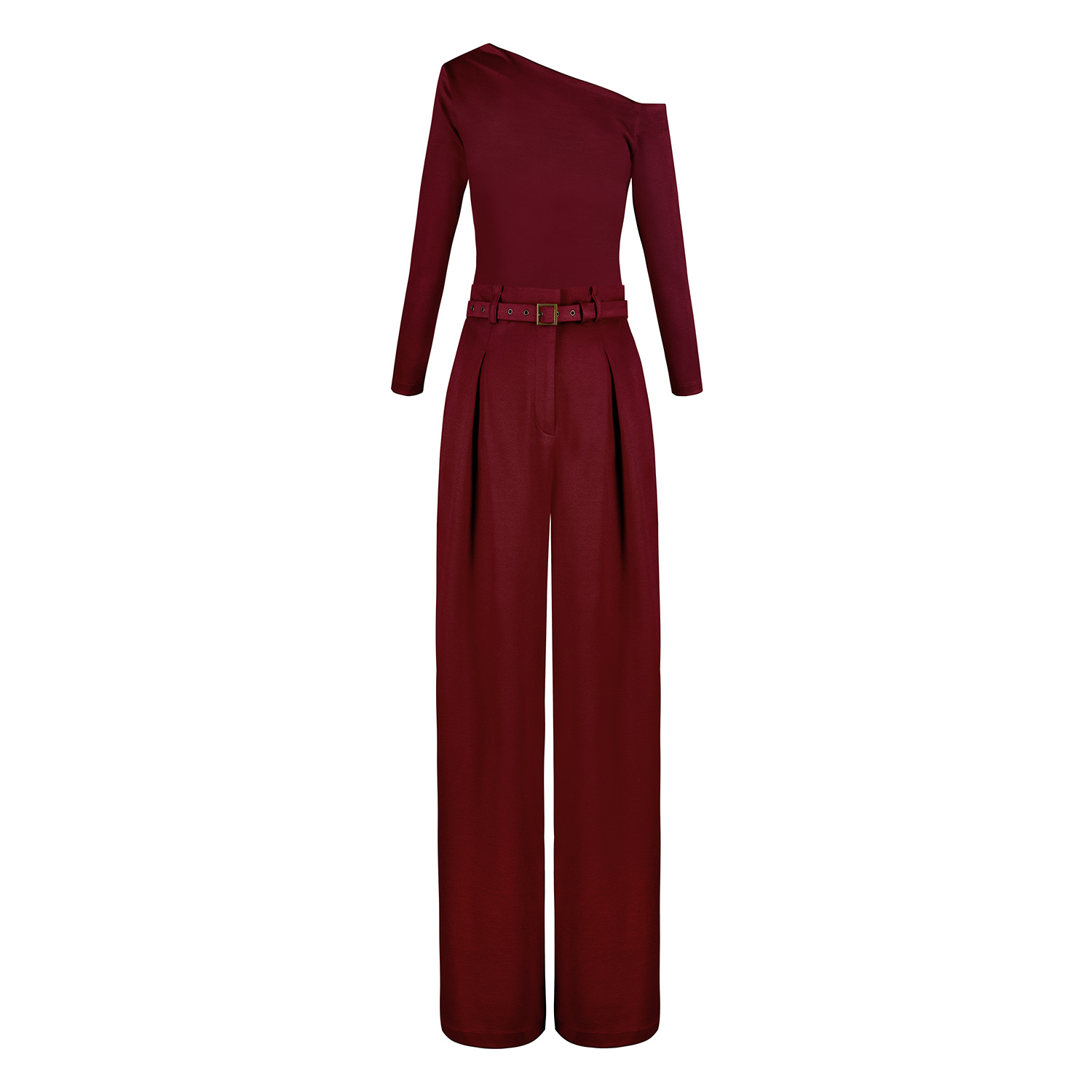 Alina Cernatescu Malbec Set  Viscose Burgundy Red Elegant Work-to-evening Long Sleeve Top & High-waisted Pleated Trou In Red